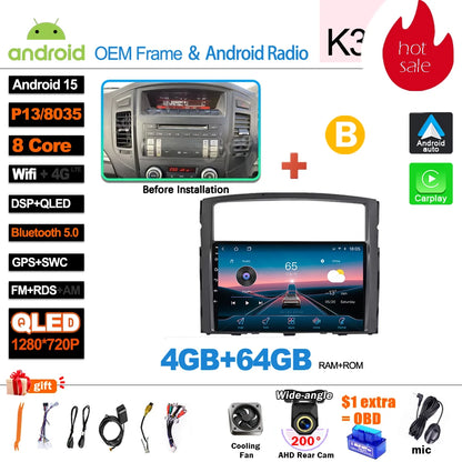 Android 16Carplay For Mitsubishi Pajero 4 V80 V90 2006 2007 -2014 Car Radio Video GPS Navigation Player Unit Multimedia Stereo