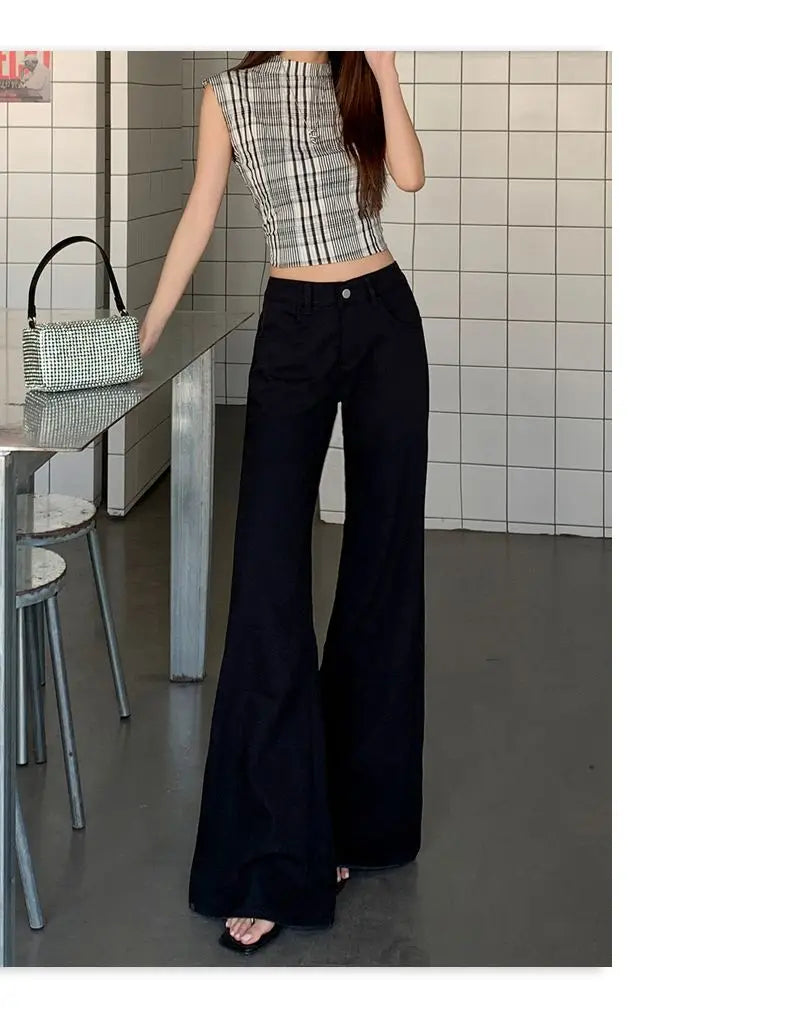 Spring 2026 Anti-wrinkle Flared Black Slimming Casual Pants New Thin Low-waisted Loose Flared Pants