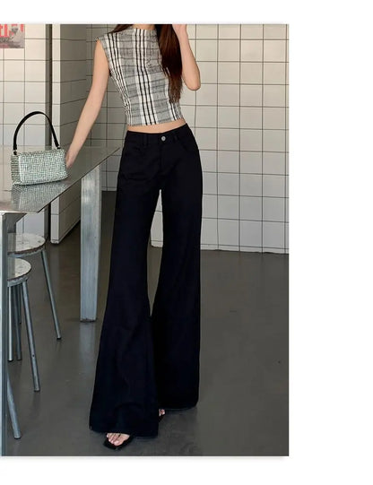 Spring 2026 Anti-wrinkle Flared Black Slimming Casual Pants New Thin Low-waisted Loose Flared Pants