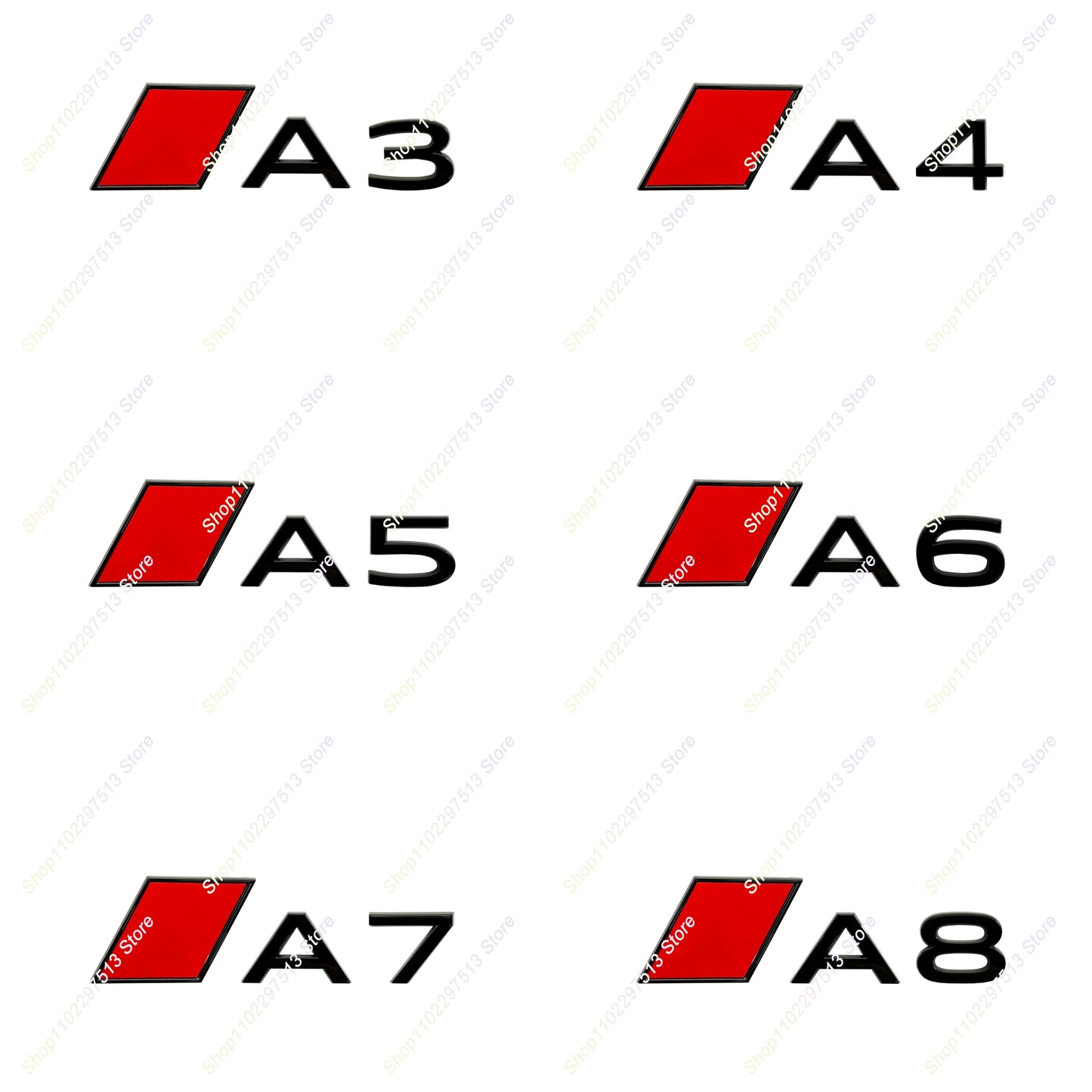 New Car Fender Badge Sticker Accessories 3D Stereoscopic Glossy Black Red Block Letters Emblem For A3 A4 A5 A6 A7 A8 Series