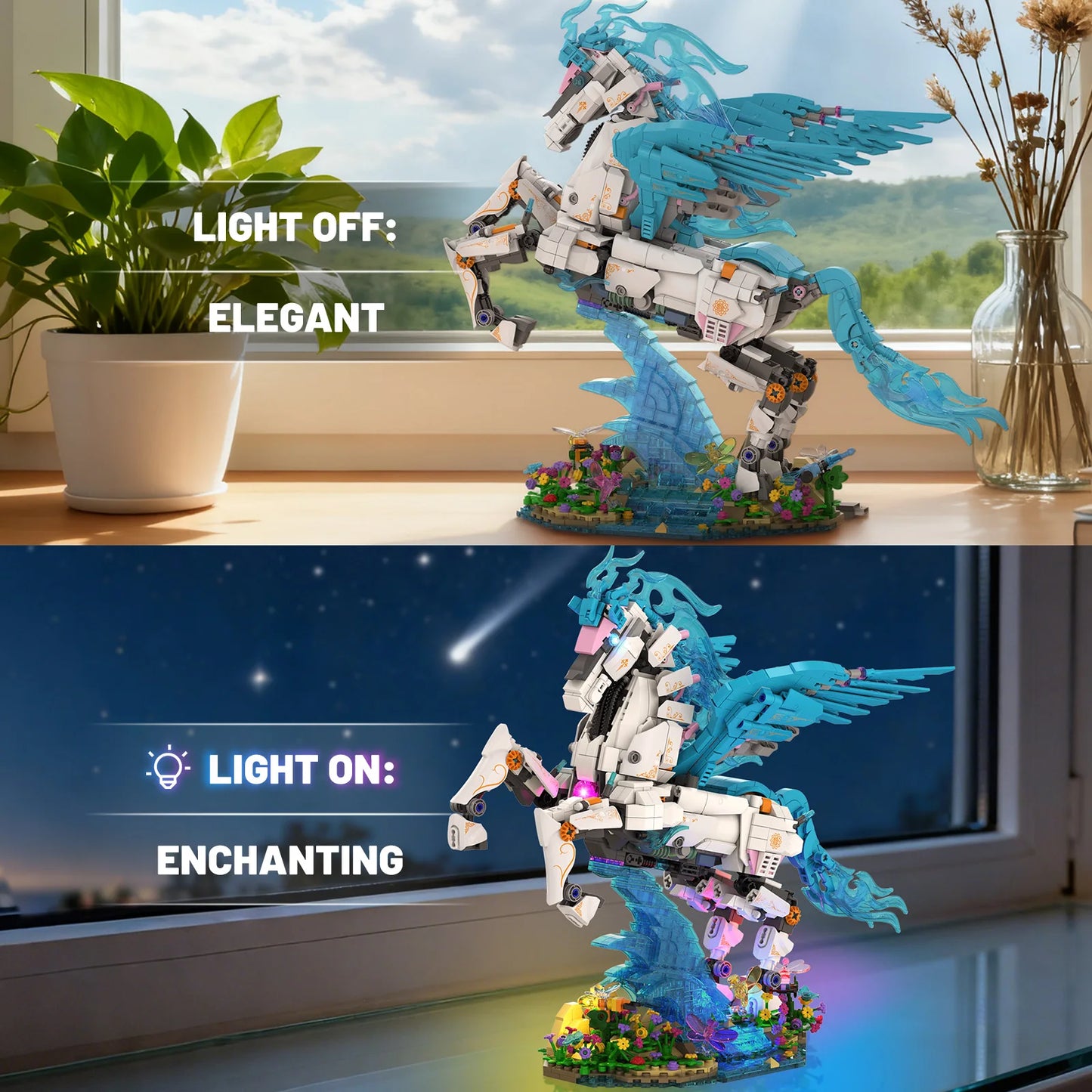 70015 Mechanical Pegasus Building Blocks DIY Model Light-up Desktop Decor Adult Collectible Gift Birthday Holiday 1878PCS