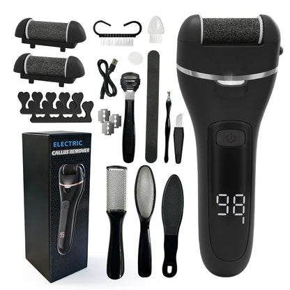 Professional Electric Callus Remover Pedicure Machine Rechargeable Foot File Grinder with 3 Scrubbing Heads for Dead Skin Remova