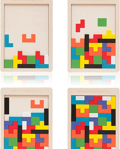 Natural Wood Tetris Block Puzzle Tactile Fidget Logical Training Stress Relief Desktop Brain Leisure Decor Holiday Present