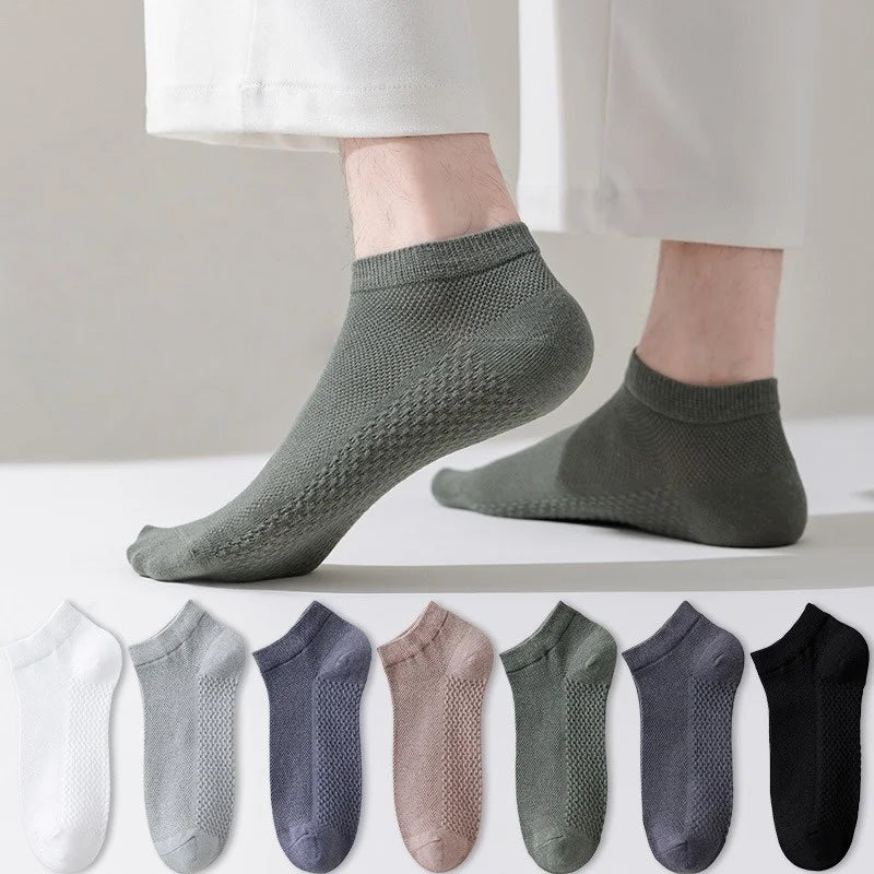 1/4/7 Pairs Men's Mesh Breathable Ankle Socks & Crew Socks - Lightweight Cotton Low Cut No Show Socks for Sports, Spring Summer