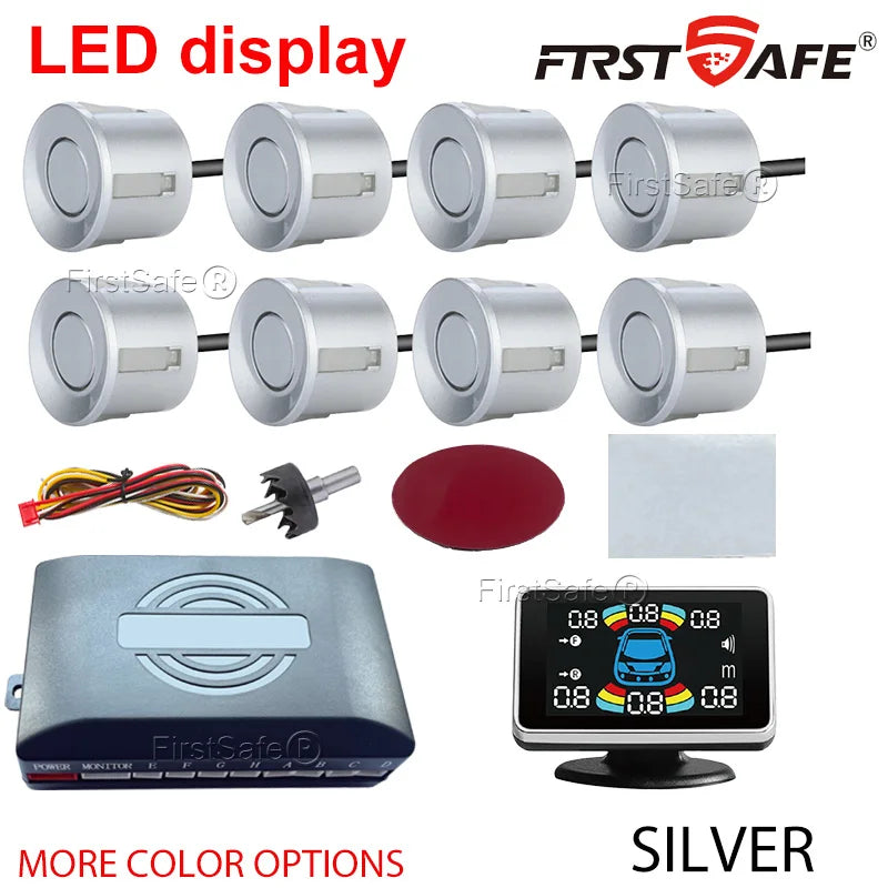 22mm Reversing Radar LED Parking Sensor Kit 6/8 Probes Multi Language Alarm Indicator 12 Colors Universal Auto Safety Accessorie