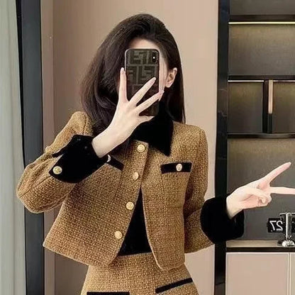 High-End  Style Women's Outerwear Set Autumn Winter New Design High Waist  Skirt Two-Piece Suit Fashionable And Warm