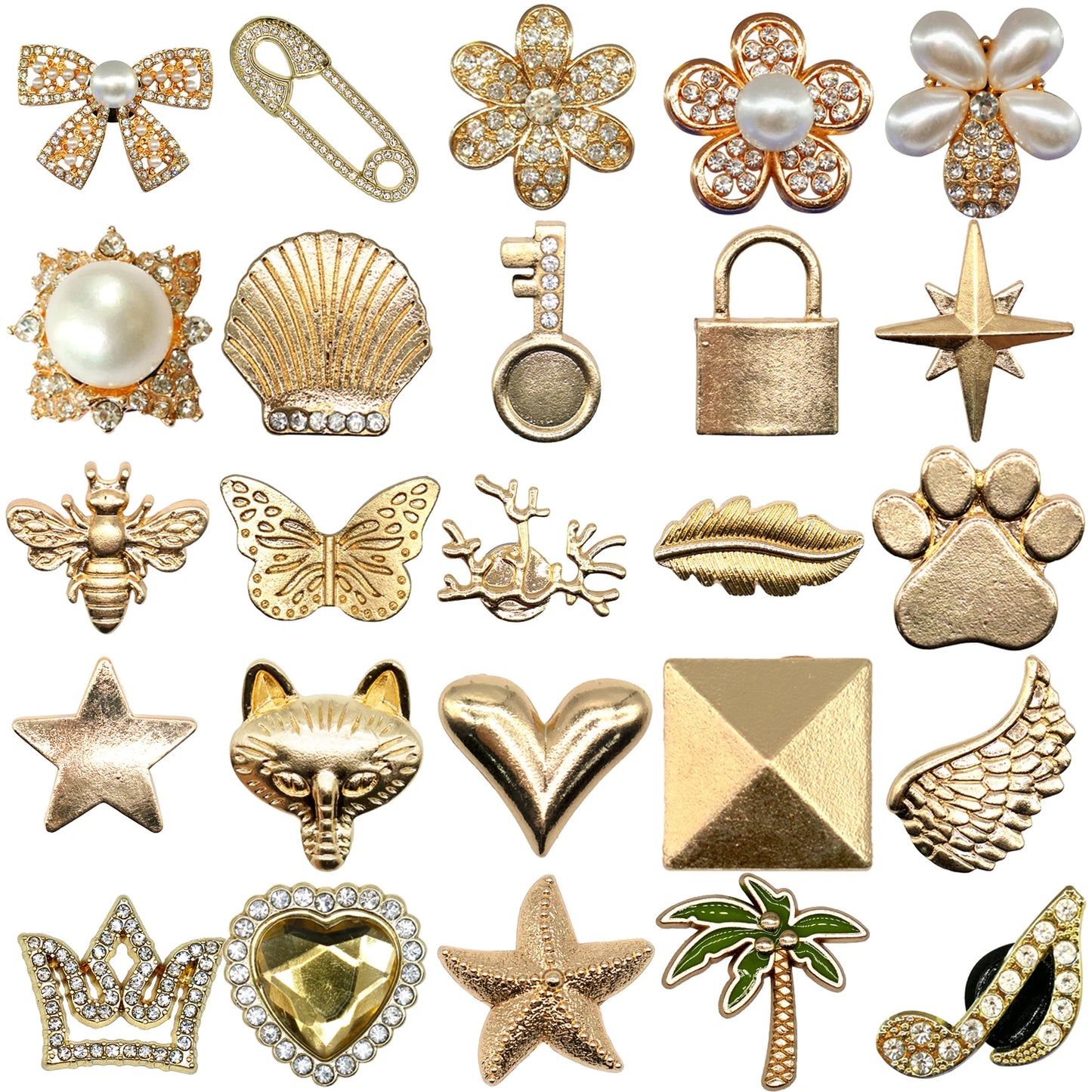 1pcs Designer Golden Crown Metal Shoe Charms Sea Star Shell Luxury Decorations for Shoe Accessorie Heart Pins for Women Girls