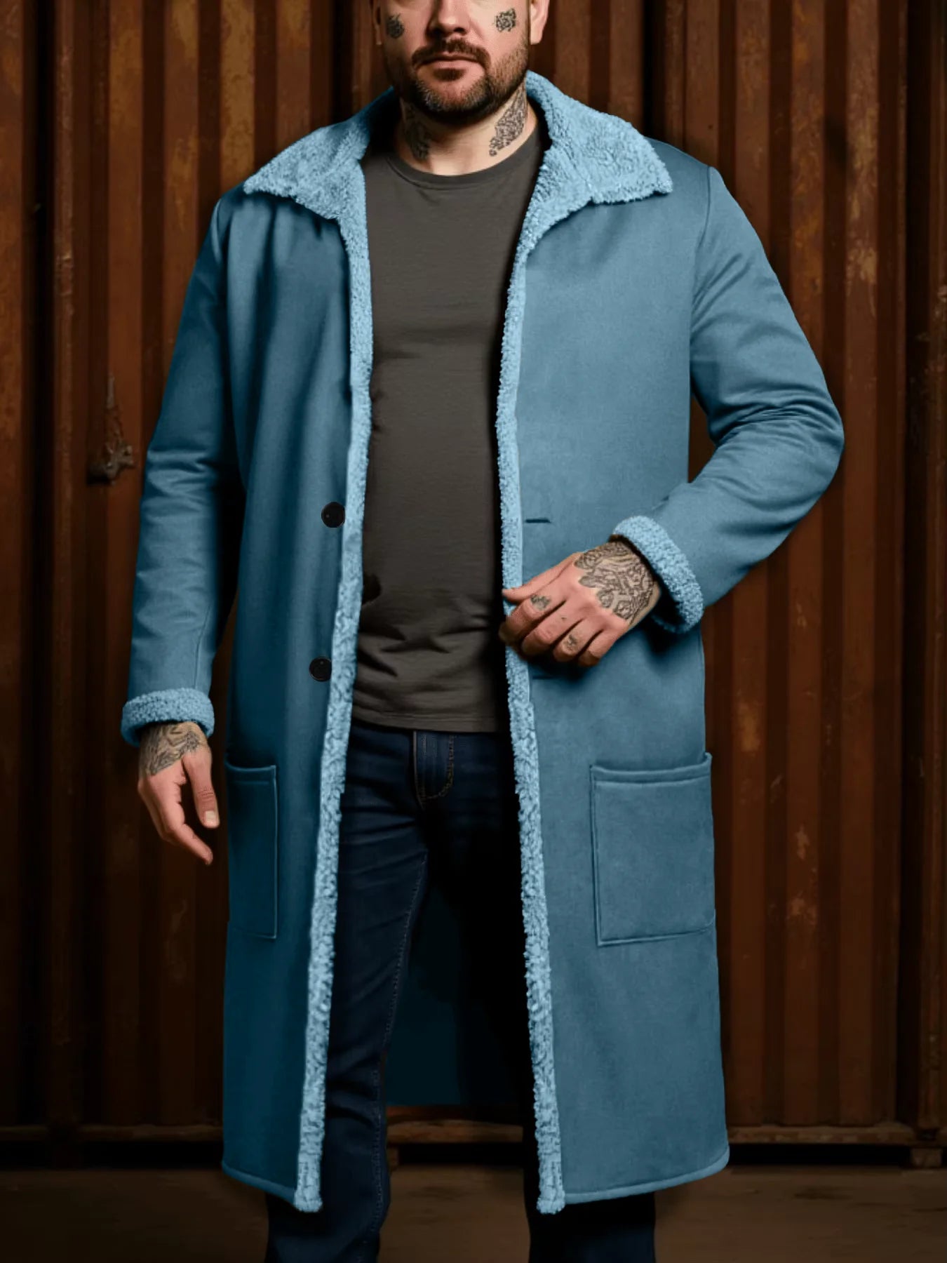 Winter Men's Faux Fur Casual Coat, Thickened Button Closed Lapel Overcoat Cotton-Padded Jacket Warm And Windproof Men's Clothes