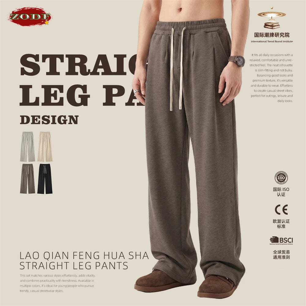 ZODF New Autumn Men Old Money Style Solid Pants Unisex Casual 320gsm Loose Comfortable Soft Straight Trousers HY1295