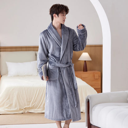 Thiened Long Coral Fce Pajamas Women's Spwear Winter Home Clothes Couple Batobes Men's plus Size Flannel Gown