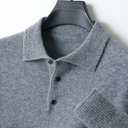 Autumn And Winter 100% Pure Wool Men's Polo Lapel Sweater Loose Large Size Casual Knit Bottoming Shirt