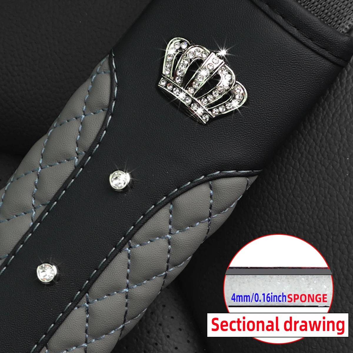 1 Diamond-encrusted Blingbling Metal Crown Faux Sheepskin Car Supplies Seat Belt Shoulder Strap Comfort Safety Belt