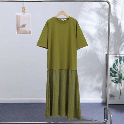 Fashion Women Patchwork Dress Chic Short Sleeve Round Neck Solid Ruffles Female Dress Casual Lady Streetwear Commute Summer 2026