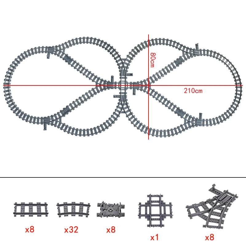City Trains Flexible Tracks Forked Straight Curved Rails Switch Building Block Bricks High-Tech Creative Toys for kids gifts