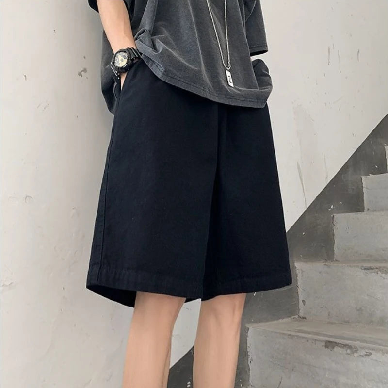 Men's Lightweight Summer Mid-Length Cargo Shorts Wide Straight Leg Loose Fit for Casual High Street Fashion