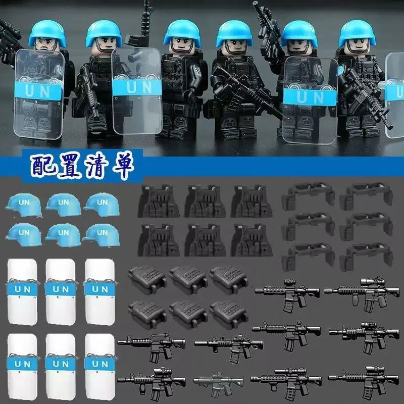 Building block riot police mini humanoid doll reloaded anti-virus ghost special police marine humanoid doll, cartoon toy gift