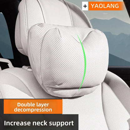 High Quality Universal Car Headrest Cushion Car Seat Neck Pillow High-grade Leather Breathable Lumbar Support Car Pillow