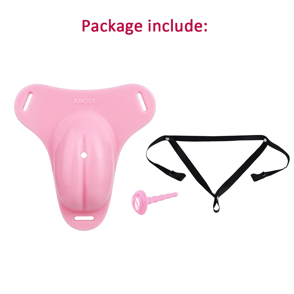 ANOSX Male Chastity Cage Soft Silicone Penis Cages With Chastity Belt Labia Urethral Plug Imitation Clitoris Cock Lock BDSM
