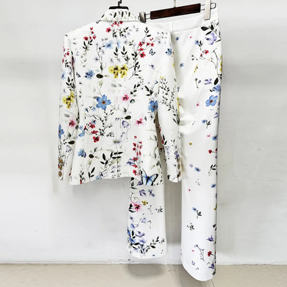 HIGH STREET Newest 2026 Designer Runway Suit Set Women's Brilliant Digital Printed Jacket Flare Pants Suit 2pcs