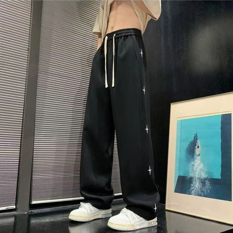 Trendy Star Pattern Jogger Pants Thick Fleece Lining Relaxed Modern Fit Autumn Winter Sports Casual Trousers for Men