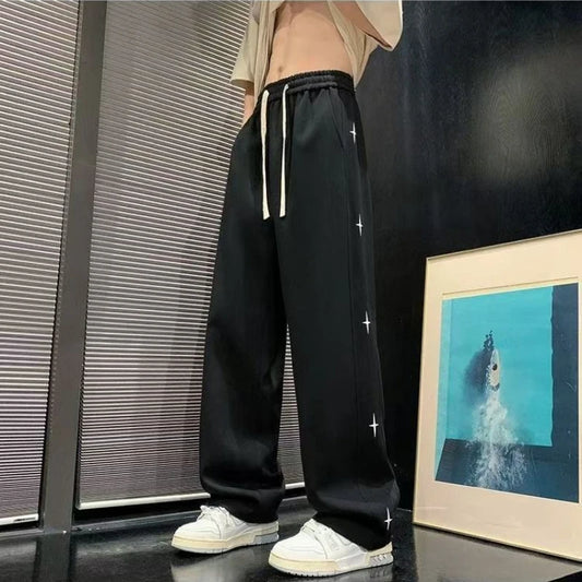Trendy Star Pattern Jogger Pants Thick Fleece Lining Relaxed Modern Fit Autumn Winter Sports Casual Trousers for Men
