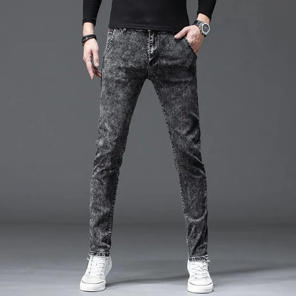 Fleece Lined Jeans Men's Trendy Slim Fit Bootcut Pants Autumn Winter Casual Long Trousers Youthful Style Wear Resistant