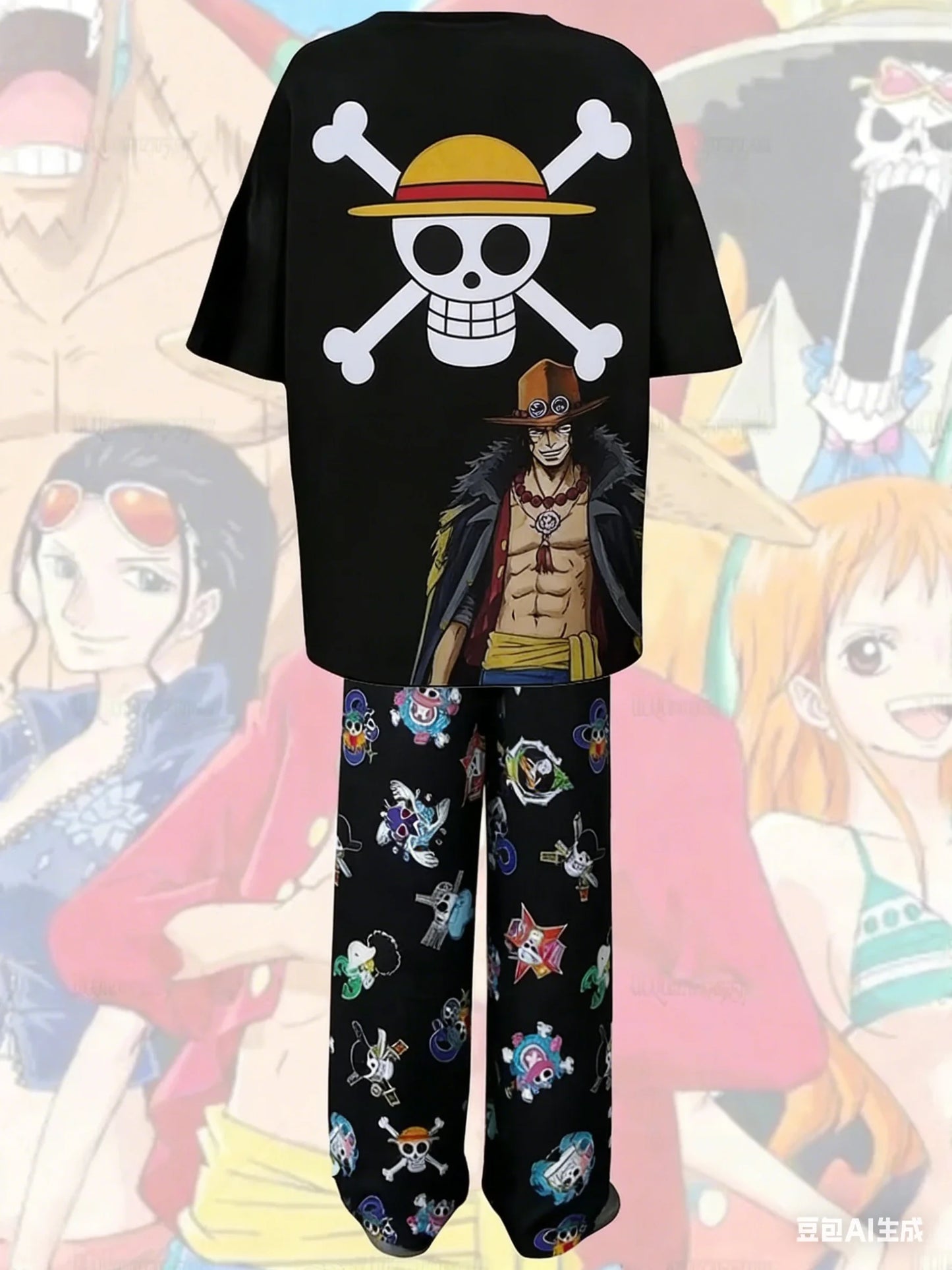 2026 New One Piece Monkey D. Luffy Straw Hat Print Pajama Set T-shirt & Pants Unisex Anime Sleepwear Soft Breathable Loungewear