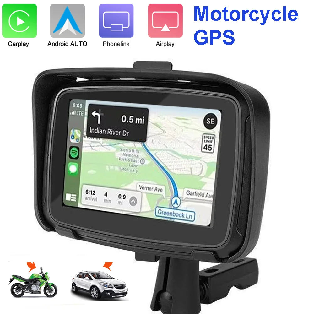 5.0 inch Screen Motorcycle Car GPS Navigator G600 Android Auto Monitor Motorcycle GPS Navigation IPX7 Waterproof Apple Carplay