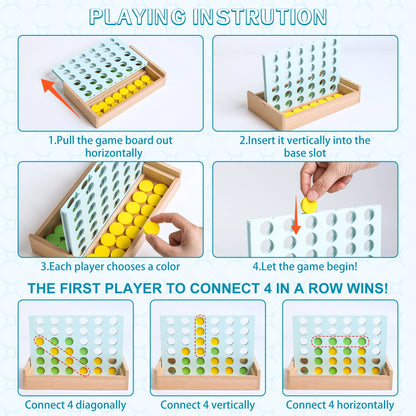 AIUAZA Wooden 4 in a Row Game - Classic Strategy Game for Adults Children-Connect Discs of Same Colour in a Row - Travel Games