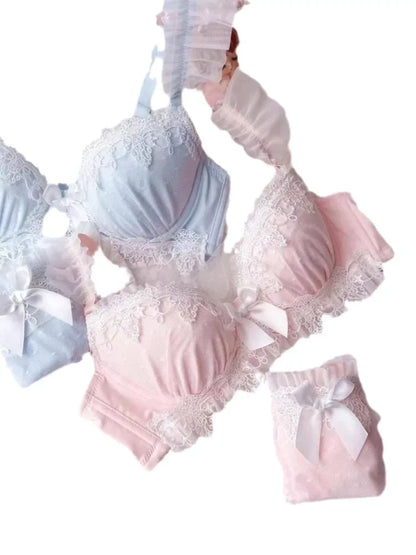 YUQI Sexy Japanese Sweet Bra Set G Cup Large Cup Women's Underwire Heavy Lace Thin Cup Comfort Pure & Sensual Lingerie  push up