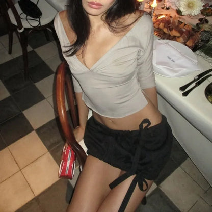Tossy Summer V-Neck Sexy T-Shirts Top Women Patchwork Casual Solid Slim Commute Y2k Top Pullover Female Backless Tee Top 2026