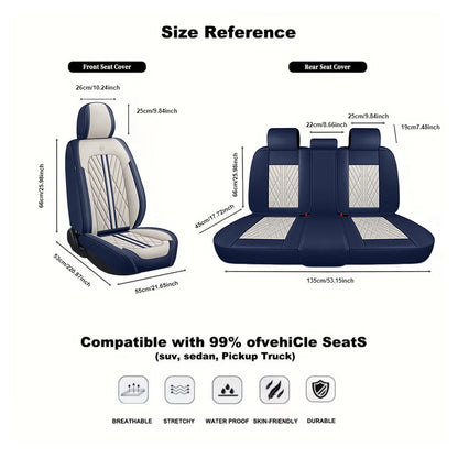 Universal fitting waterproof breathable soft Napa leather car seat cover set for cushion protection. Suitable for sedan and SUV