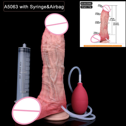 SXXY Dual Layer 10.12 Inch Soft Squirting Dildo Lifelike Sucker Penis Sex Toy Silicone Adult Ejaculating Butt Plug For Men Women