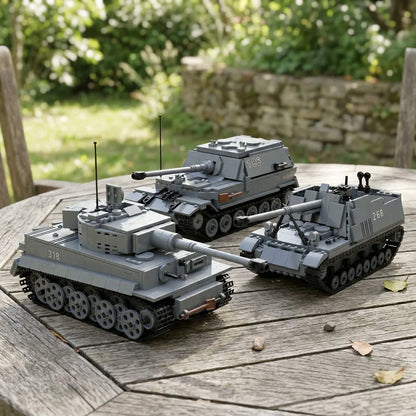 WW2 Tiger E Tank Ferdinand Nashorn Heavy Destroyer German Army Building Block Toy Bricks Set Gift