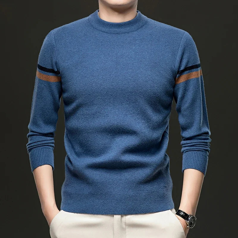 New Autumn and Winter Men's Casual and Fashionable Long Sleeved Round Neck Knitted Sweater Warm and Versatile Top