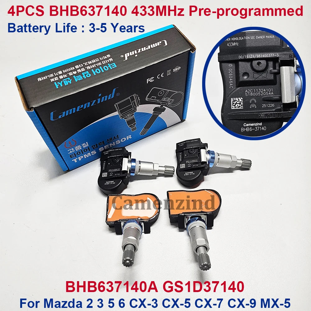  4PCS BHB6-37140 TPMS Tire Pressure Sensor For Mazda 2 3 5 6 CX-3 CX-5 CX-7 CX-9 MX-5 BHB637140 BHB637140A GS1D37140 433MHz