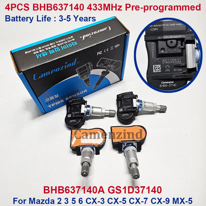  4PCS BHB6-37140 TPMS Tire Pressure Sensor For Mazda 2 3 5 6 CX-3 CX-5 CX-7 CX-9 MX-5 BHB637140 BHB637140A GS1D37140 433MHz