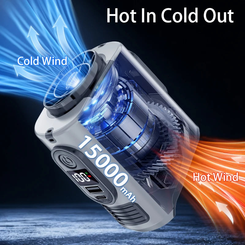 15000mAh Portable Waist Fan Hanging Neck Fan 5 Speed Strong Wind with LED Lighting for Sports Courier Outdoor Working