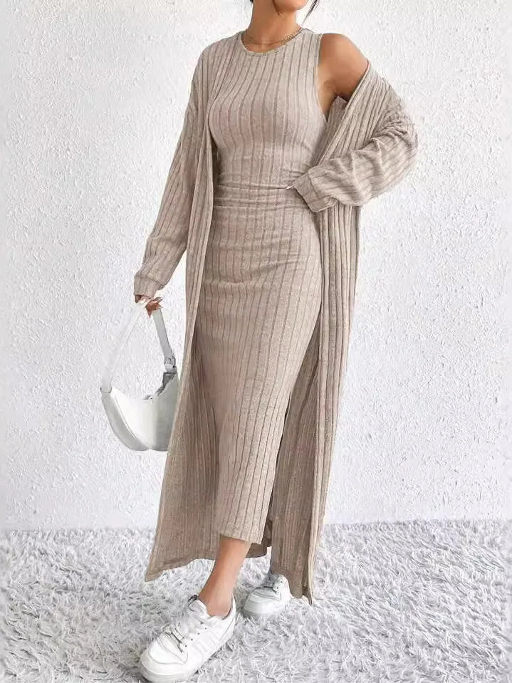 Fashionable Long Sleeve Vest Dress Set Autumn Casual High Waist Trousers Women's Clothing Two-Piece Suit European Style