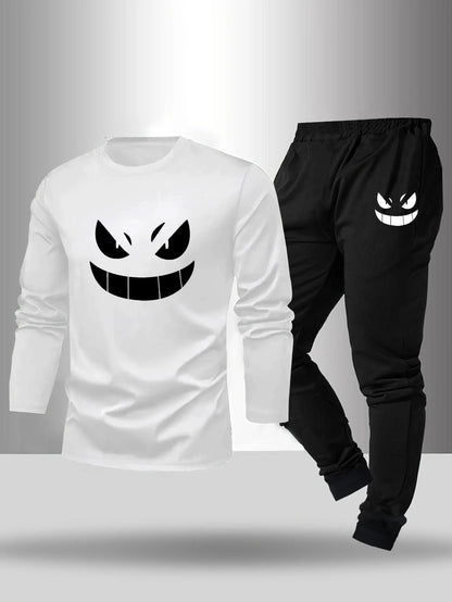 2-piece set of men's pajamas for spring summer autumn winter long sleeved pants geometric pattern base shirt home suit set