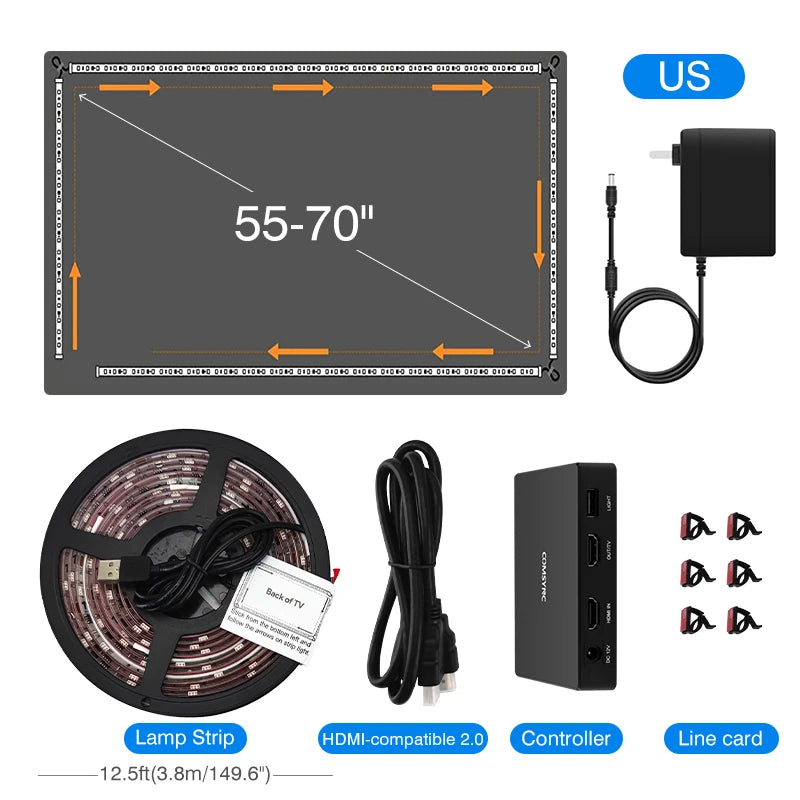 LED Smart Ambient TV Backlight Wifi Alexa Google Assistant Control 4K HDMI-Compatible 2.0 Device Screen Color SyncStrip Lights