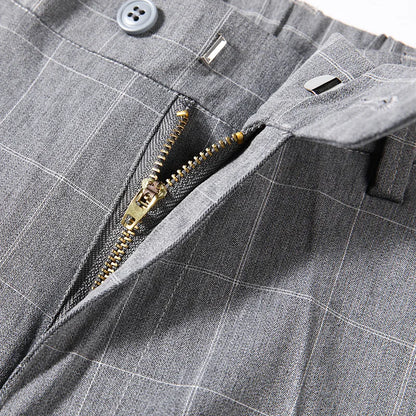 Summer Suit Plaid Pants Mens Clothing Black Gray Office Formal Trousers for Male Thin Koreas Style Regular Fit