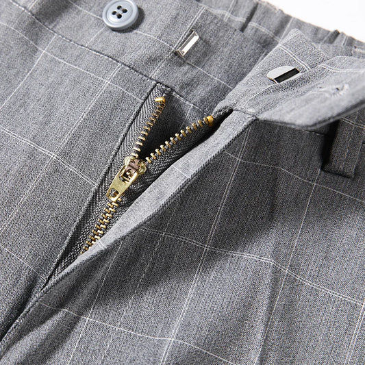 Summer Suit Plaid Pants Mens Clothing Black Gray Office Formal Trousers for Male Thin Koreas Style Regular Fit