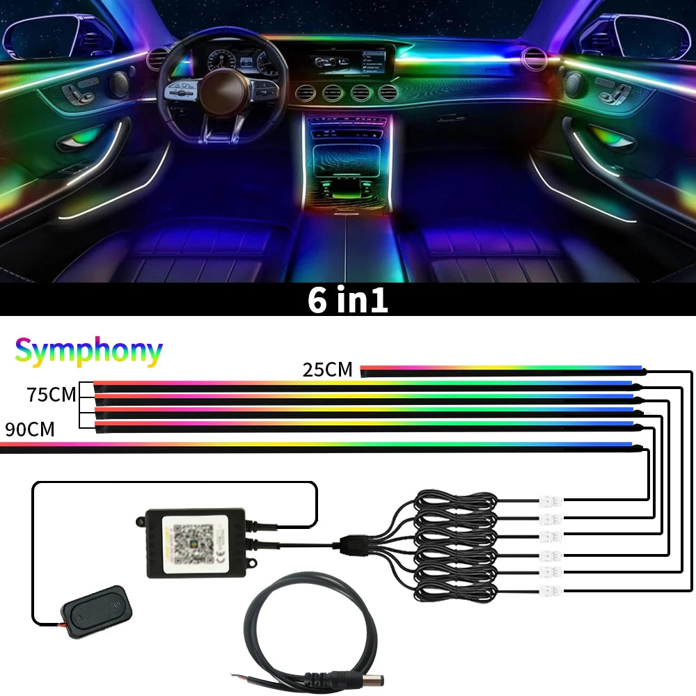 Led Car Ambient Lights 213 64 Color RGB Symphony Streamer Bluetooth Rainbow Interior Acrylic Strips Auto Atmosphere Lamp Kit