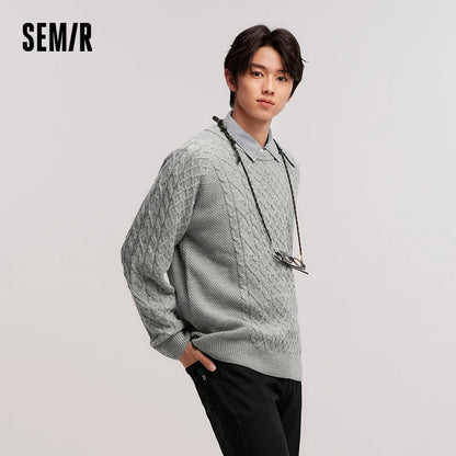 Semir Knitted Sweater Men 2024 New Winter Inner Wear Solid Color Cable Knit Sweater Couple