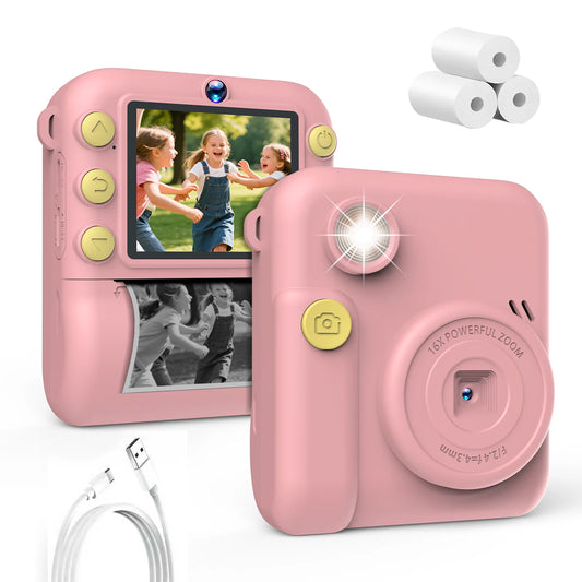 Instant Print Camera 2.8 Inch Large Screen HD Digital Video Camera for Kids Outdoor Zero Ink Portable Print Toy Camera Kid Gift