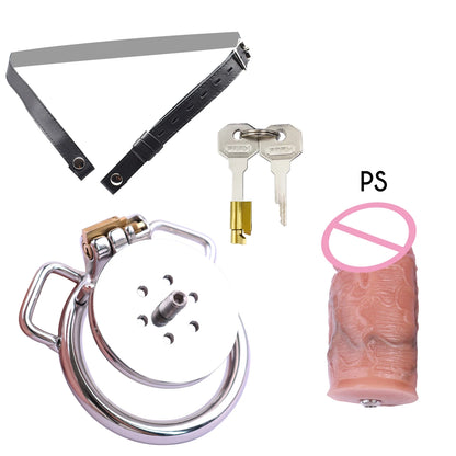 FRRK NO-More-Negative Flat Chastity Cage Attached with Silicone Skin Realistic Dildo For Men Penis Decoration BDSM Sex Products