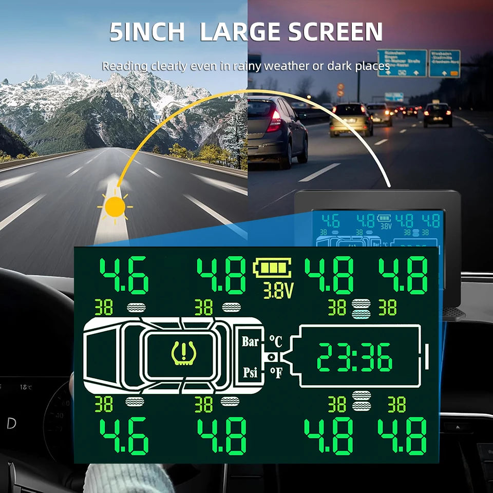 Truck Car Tire Pressure Monitor System Solar TPMS 6 /8 Internal And External Sensors LCD Display Tyre  Alarm Monitor Auto Tester