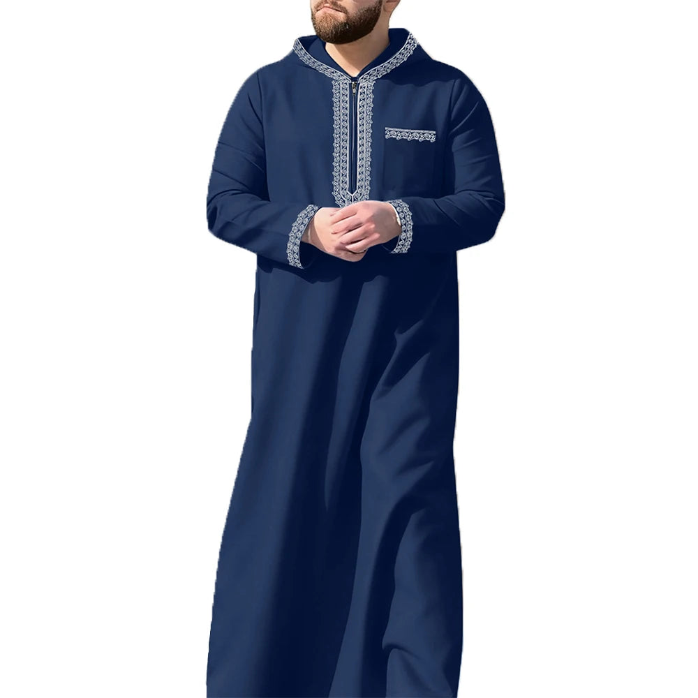 Men's Loose Hooded Moroccan Clothing Robe Men Luxury Embroidered Long Sleeve Abaya Middle East Juba Tobe Muslim Traditional Robe