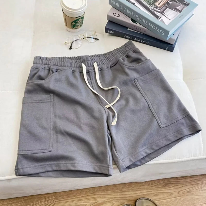 Summer Drawstring Multi-pocket Gym Baggy Shorts Men's Breathable Sports Fitness Y2K Bermudas High Street Casual Short Pants